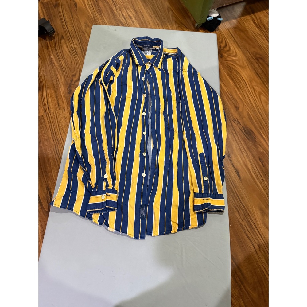 Vintage Mens Gant Salty Dog Striped Button Down Shirt L Blue Yellow